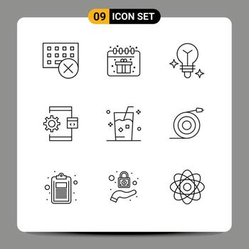 9 Universal Outline Signs Symbols of fresh process bulb development coding Editable Vector Design Elements