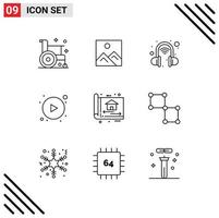 Stock Vector Icon Pack of 9 Line Signs and Symbols for build blue print education button arrows Editable Vector Design Elements