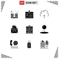 Modern Set of 9 Solid Glyphs and symbols such as tick email identification mail server Editable Vector Design Elements