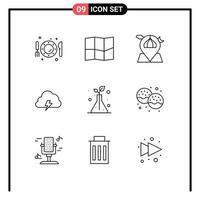 Modern Set of 9 Outlines and symbols such as science spring location nature power Editable Vector Design Elements