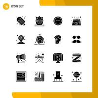 Set of 16 Vector Solid Glyphs on Grid for cctv print office paper advertisement Editable Vector Design Elements