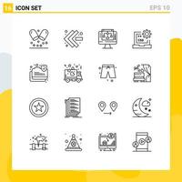 Modern Set of 16 Outlines Pictograph of protection connection server development css Editable Vector Design Elements