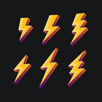 Set of thunder and bolt lightning icons. Vector illustration isolated on white background