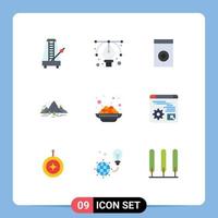 Group of 9 Flat Colors Signs and Symbols for india scene appliances mountain hill Editable Vector Design Elements