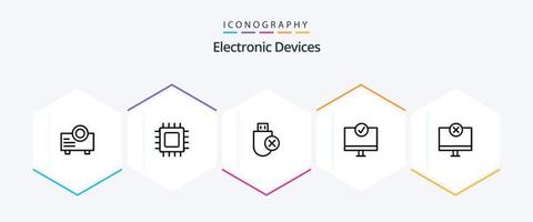 Devices 25 Line icon pack including hardware. devices. computers. connected. stick vector