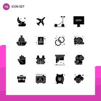 Pack of 16 creative Solid Glyphs of cruise surveillance shopping spy camera Editable Vector Design Elements