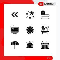 Pack of 9 creative Solid Glyphs of laboratory back to school scale atom account Editable Vector Design Elements