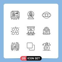 Group of 9 Outlines Signs and Symbols for business edit eye drops color Editable Vector Design Elements