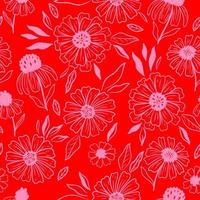 Seamless pattern with flowers in pink and red colors. Vector graphics.