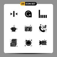 Group of 9 Modern Solid Glyphs Set for microwave savings connection safe economy Editable Vector Design Elements