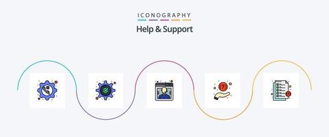 ayuda y apoyo línea lleno plano 5 5 icono paquete incluso pregunta. Preguntas más frecuentes. engranaje. apoyo. cliente vector