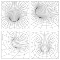 Túnel de alambre de agujero de gusano de rejilla. cuántica de gravedad 3d, ilustración de agujero de gusano vectorial. Ilustración 3d del concepto de vórtice de agujero negro abstracto de singularidad. eps 10. vector