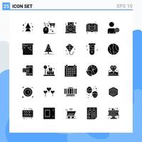 User Interface Pack of 25 Basic Solid Glyphs of multimedia education shopping read report Editable Vector Design Elements