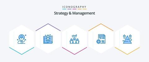 Strategy And Management 25 Blue icon pack including setting. document. marketing. success. team vector