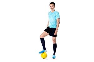 Soccer referee with Soccer ball on white background. photo