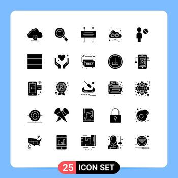 Set of 25 Modern UI Icons Symbols Signs for block web search cloud under construction barrier Editable Vector Design Elements