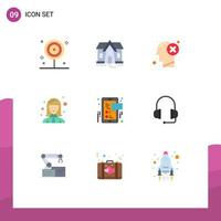 Flat Color Pack of 9 Universal Symbols of facebook lady failure female worker avatar Editable Vector Design Elements