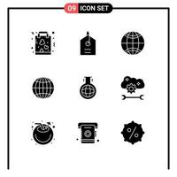 User Interface Pack of 9 Basic Solid Glyphs of cloud service configure cloud application service global experiment flask Editable Vector Design Elements