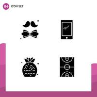 4 Thematic Vector Solid Glyphs and Editable Symbols of bow iphone father smart phone food Editable Vector Design Elements