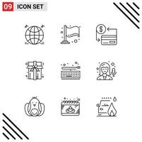 Set of 9 Modern UI Icons Symbols Signs for keypad key cashless board gift Editable Vector Design Elements