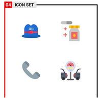 Editable Vector Line Pack of 4 Simple Flat Icons of hat telephone tablet call life Editable Vector Design Elements