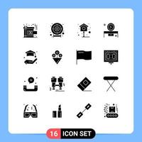 Mobile Interface Solid Glyph Set of 16 Pictograms of life education house mirror table dressing table Editable Vector Design Elements