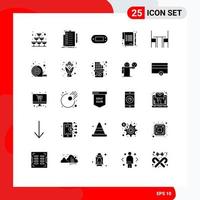 Modern Set of 25 Solid Glyphs and symbols such as chair sign document paper psp Editable Vector Design Elements