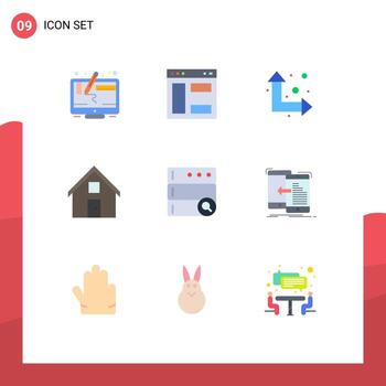 User Interface Pack of 9 Basic Flat Colors of search home arrow convo contact us Editable Vector Design Elements