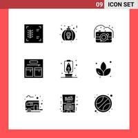 Modern Set of 9 Solid Glyphs and symbols such as lotus camping camera lantern bag Editable Vector Design Elements