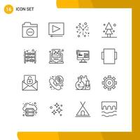 Pictogram Set of 16 Simple Outlines of money duty fire work counter spruce Editable Vector Design Elements