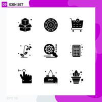 Mobile Interface Solid Glyph Set of 9 Pictograms of accounting search checkout gdpr nature Editable Vector Design Elements