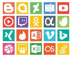 20 social medios de comunicación icono paquete incluso bing vimeo contracción nerviosa microsoft acceso xing vector