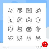 Editable Vector Line Pack of 16 Simple Outlines of business banking browser sweets donut Editable Vector Design Elements