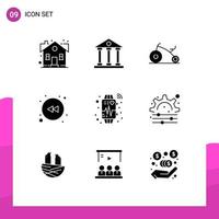 Group of 9 Solid Glyphs Signs and Symbols for smart rewind finance and business left infant Editable Vector Design Elements