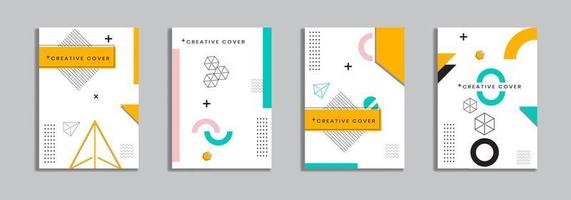 Cover design with memphis style. background of geometric shapes. minimal pattern. Can be used for banners, placards, posters, leaflets, etc. Vector template