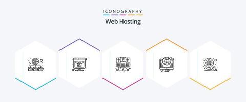 Web Hosting 25 Line icon pack including search. database. server hosting. web. internet vector