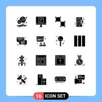 Set of 16 Modern UI Icons Symbols Signs for internet economy online business science Editable Vector Design Elements