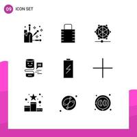 Mobile Interface Solid Glyph Set of 9 Pictograms of charging battery learning big think conversational Editable Vector Design Elements