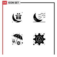 4 Creative Icons Modern Signs and Symbols of celebrate cyber crime gift night hacker Editable Vector Design Elements