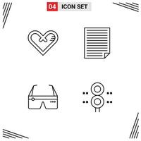 Pack of 4 Modern Filledline Flat Colors Signs and Symbols for Web Print Media such as heart report gift homework computing Editable Vector Design Elements