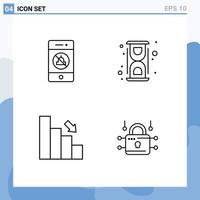 Line Pack of 4 Universal Symbols of audio bar technology laboratory chart Editable Vector Design Elements