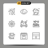 Set of 9 Modern UI Icons Symbols Signs for lifting athletics rotten activities setting Editable Vector Design Elements