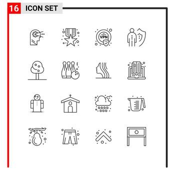 Editable Vector Line Pack of 16 Simple Outlines of summer protection encryption person job Editable Vector Design Elements