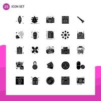 Set of 25 Commercial Solid Glyphs pack for saw web lock tools protected browser information security Editable Vector Design Elements