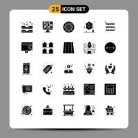 25 Universal Solid Glyphs Set for Web and Mobile Applications configuration school increase graduation video Editable Vector Design Elements