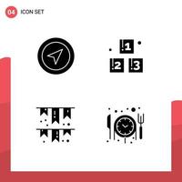 Group of 4 Modern Solid Glyphs Set for location decoration pin preschool party Editable Vector Design Elements