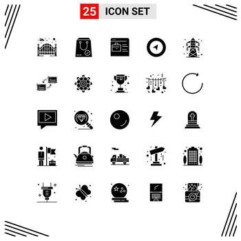 Editable Vector Line Pack of 25 Simple Solid Glyphs of energy location yes navigation online portfolio Editable Vector Design Elements