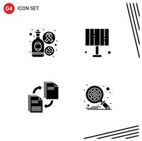 Pictogram Set of 4 Simple Solid Glyphs of bottle share sign lighting document Editable Vector Design Elements