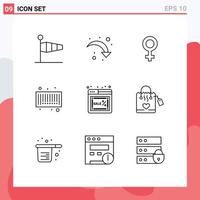 Group of 9 Modern Outlines Set for monday web down code bar Editable Vector Design Elements