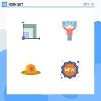 Set of 4 Vector Flat Icons on Grid for scalabel hat scince support badge Editable Vector Design Elements